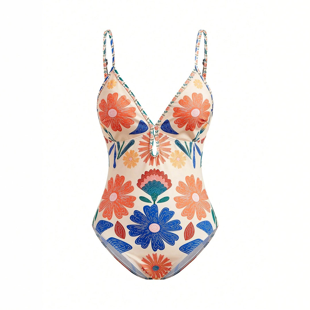 Women's Floral Pattern Swimsuit with Matching Skirt StylebySassy