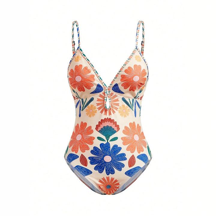 Women's Floral Pattern Swimsuit with Matching Skirt StylebySassy