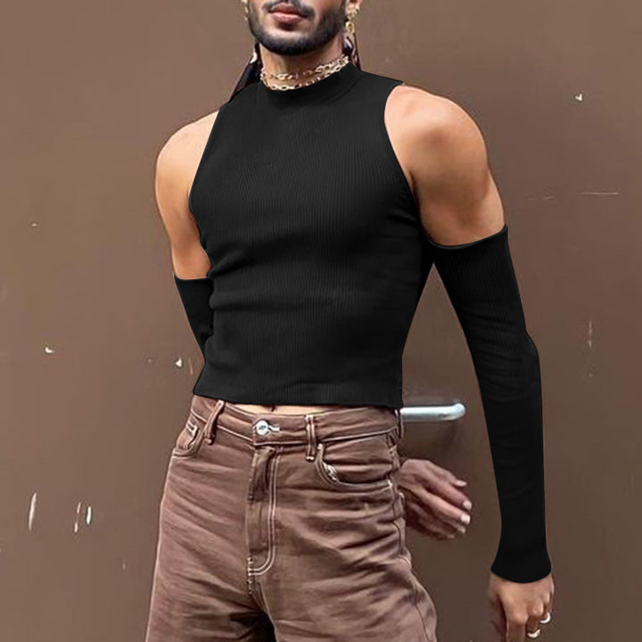 Unisex nan short ribbed top with removable arm cuffs and shoulder-free inserts StylebySassy