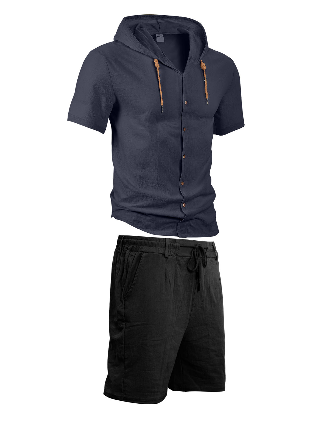Men's lightweight summer hoodie in linen look with continuous button placket and drawstring StylebySassy