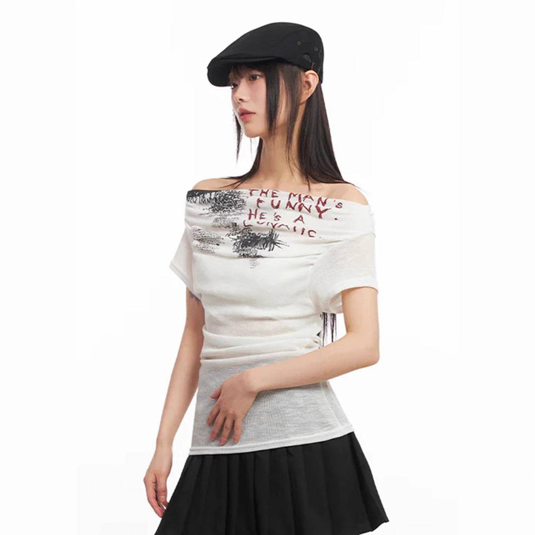 Women Off-Shoulder Shirt with Graphic Print StylebySassy