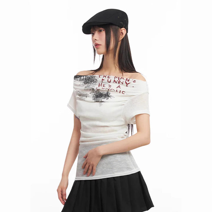 Women Off-Shoulder Shirt with Graphic Print StylebySassy