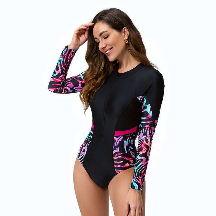 Ladies' Surf Suit with Zipper and Colorful Pattern StylebySassy
