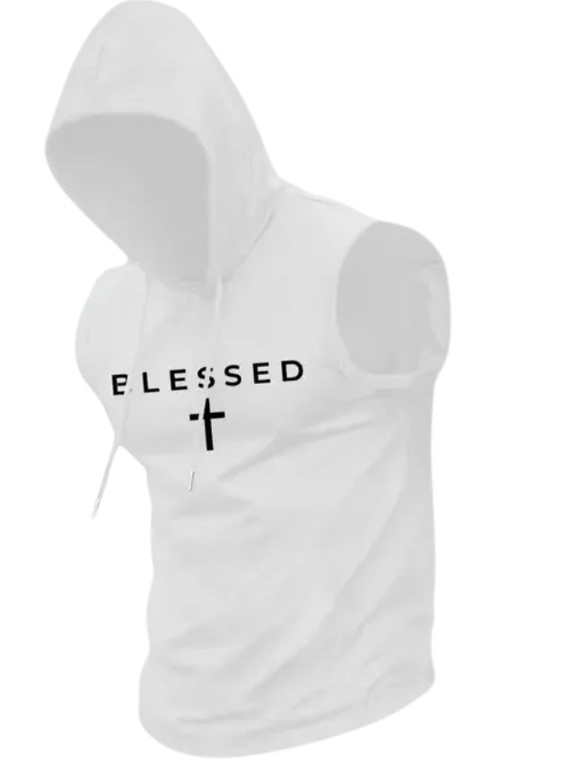 Men's sleeveless hoodie sweatshirt with slogan print and athletic fit StylebySassy