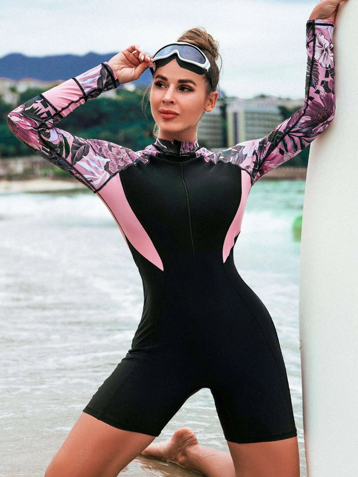 Women's Surf Suit with Long Sleeve and Floral Design StylebySassy