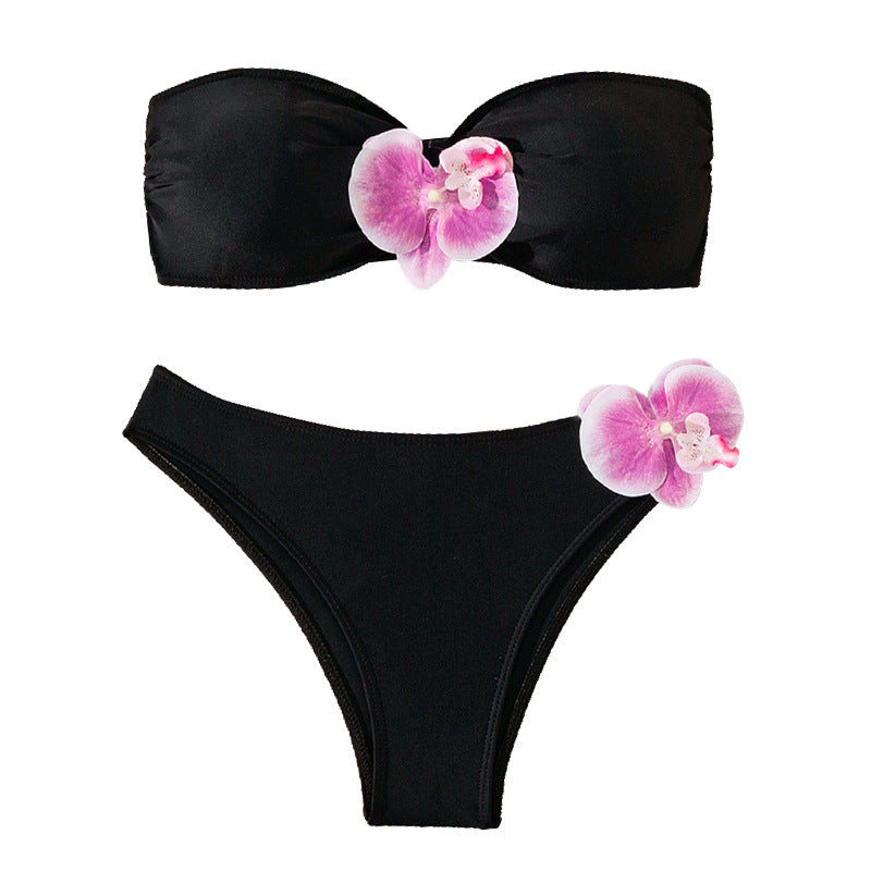 Women's bandeau bikini with elegant orchid accents StylebySassy