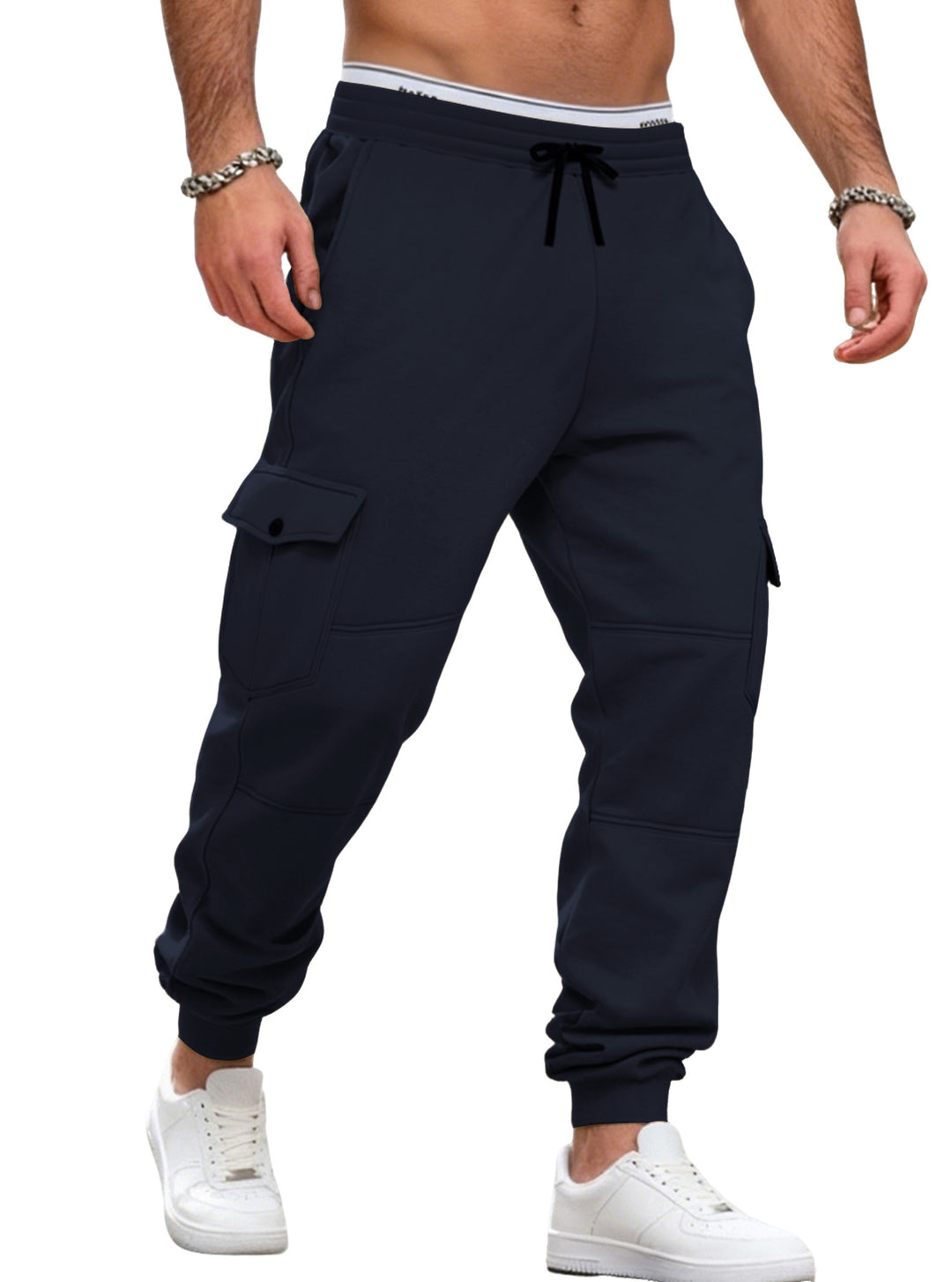 Men's casual jogging pants with cargo pockets, drawstring, and ribbed ankle hem StylebySassy