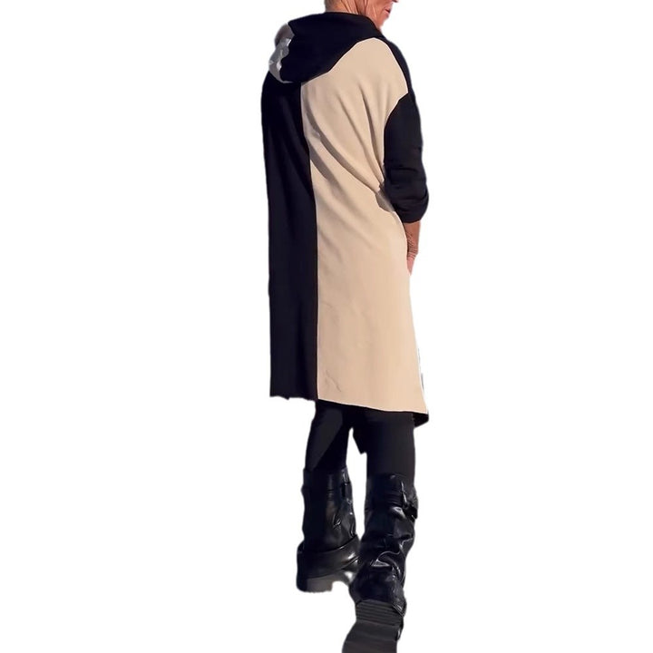 Women’s long-cut hooded poncho with asymmetric pointed hem and large statement print StylebySassy