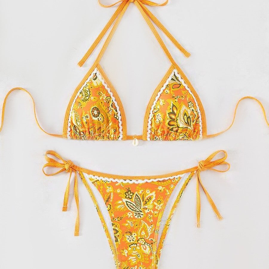 Ladies Triangle Bikini with Floral Vintage Pattern StylebySassy
