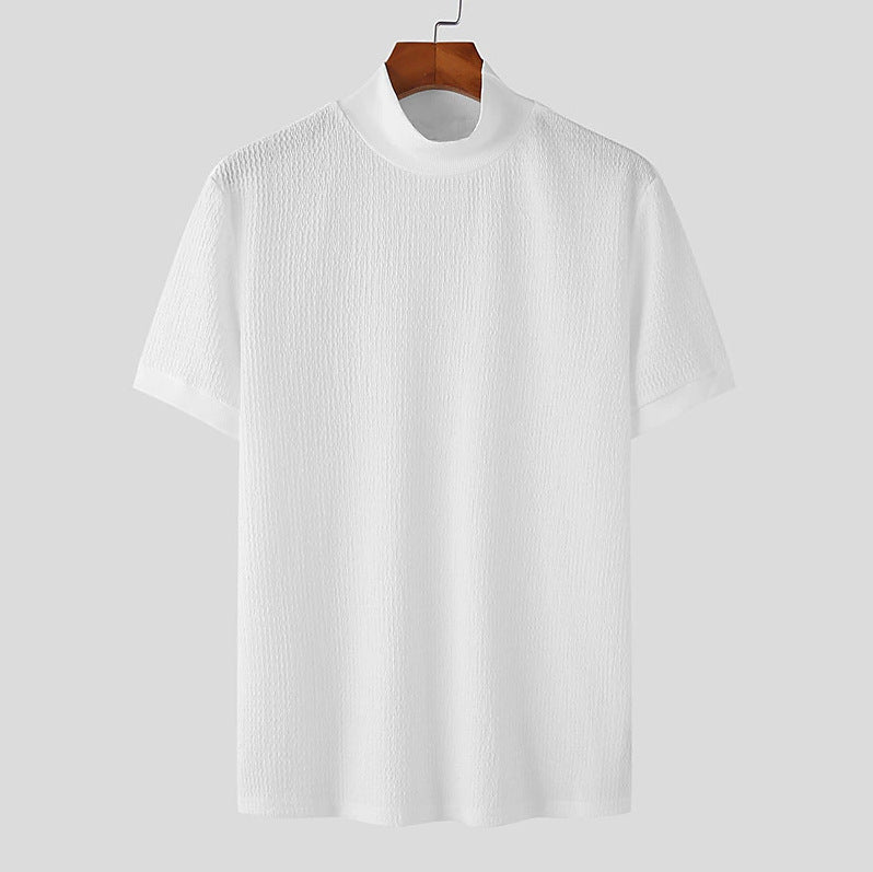 Men's short-sleeve stand-up collar fine knit shirt with fine ribbed structure StylebySassy