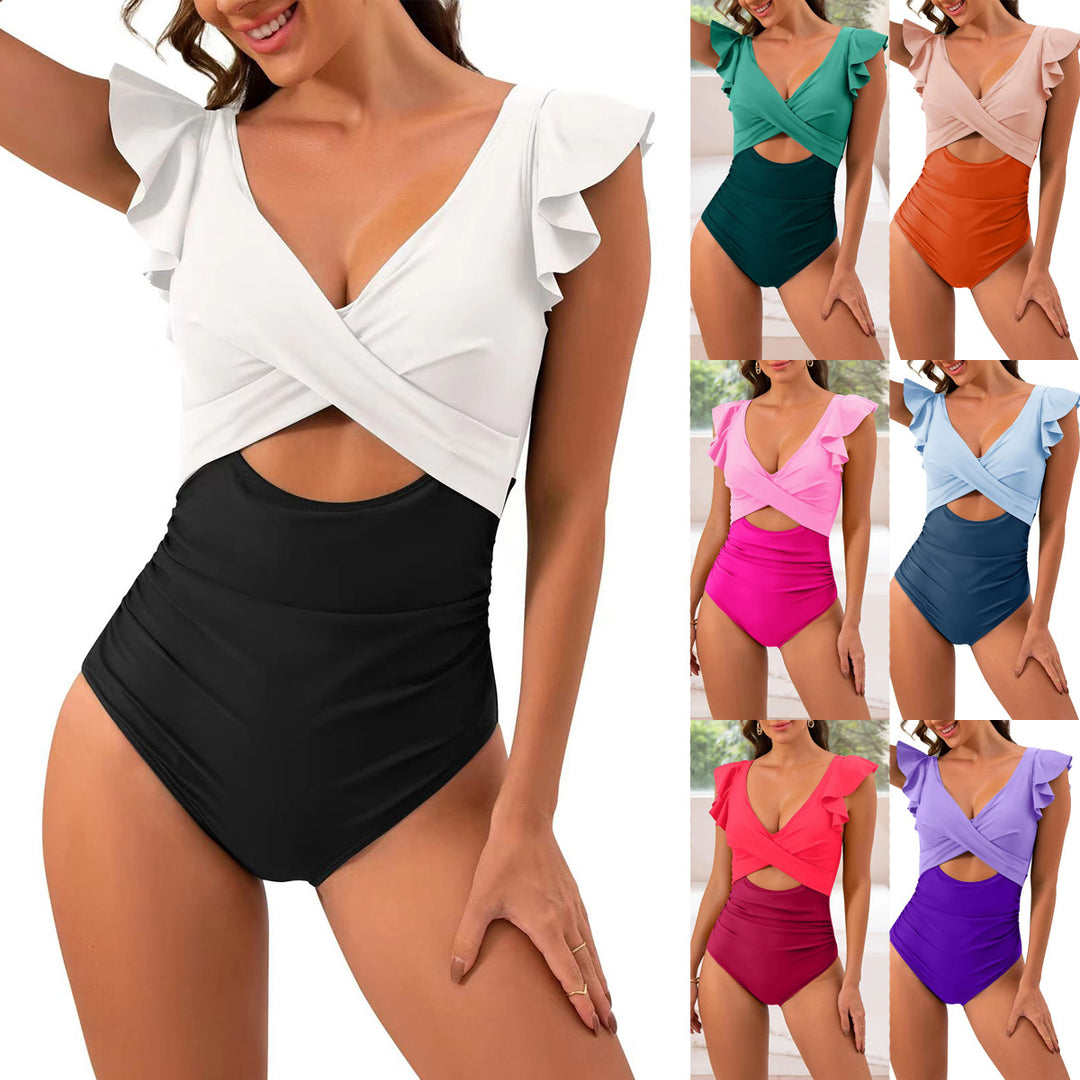 Women's One-Piece Swimsuit with Voluminous Ruffles and Striking Wrap Design StylebySassy