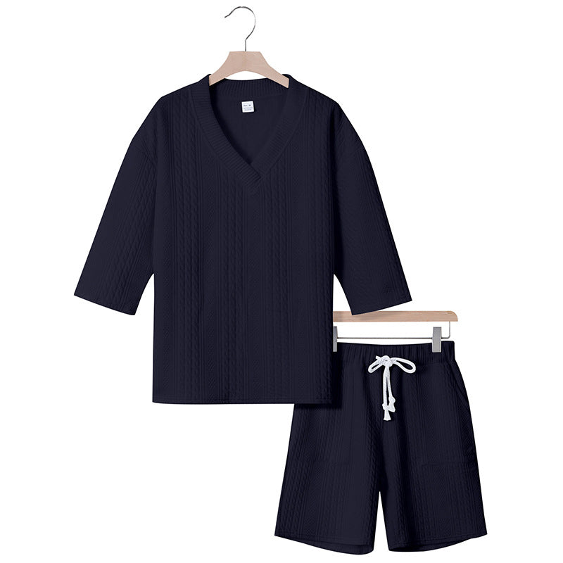 Unisex casual lounge set with V-neck top and drawstring shorts StylebySassy
