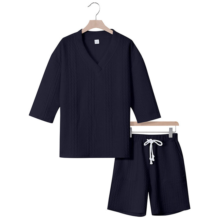 Unisex casual lounge set with V-neck top and drawstring shorts StylebySassy
