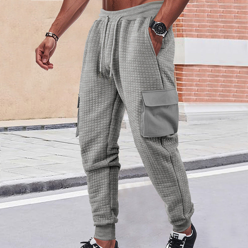 Men's quilted cargo jogging pants with waffle texture, drawstring waist and patch flap pockets StylebySassy