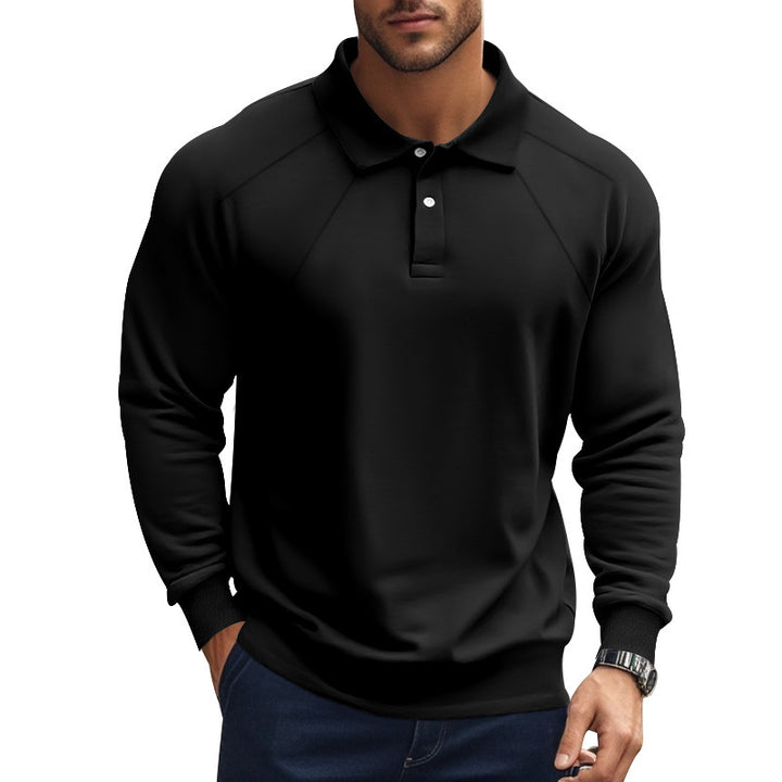 Men's long-sleeved polo shirt with raglan sleeves, short button placket and ribbed cuffs StylebySassy