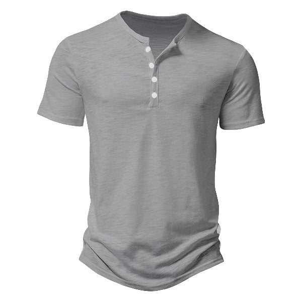 Men's short sleeve Henley style shirt made of slub cotton jersey with short button placket StylebySassy