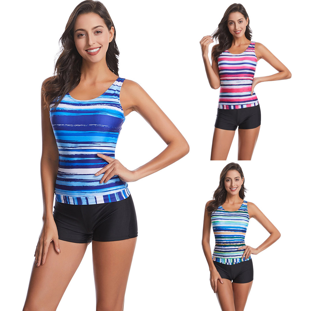 Women’s sporty tankini set with trendy stripe pattern StylebySassy