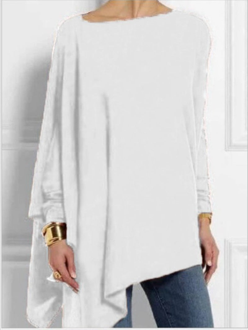 Women's draped oversized tunic with asymmetrical hem and wide batwing sleeves StylebySassy