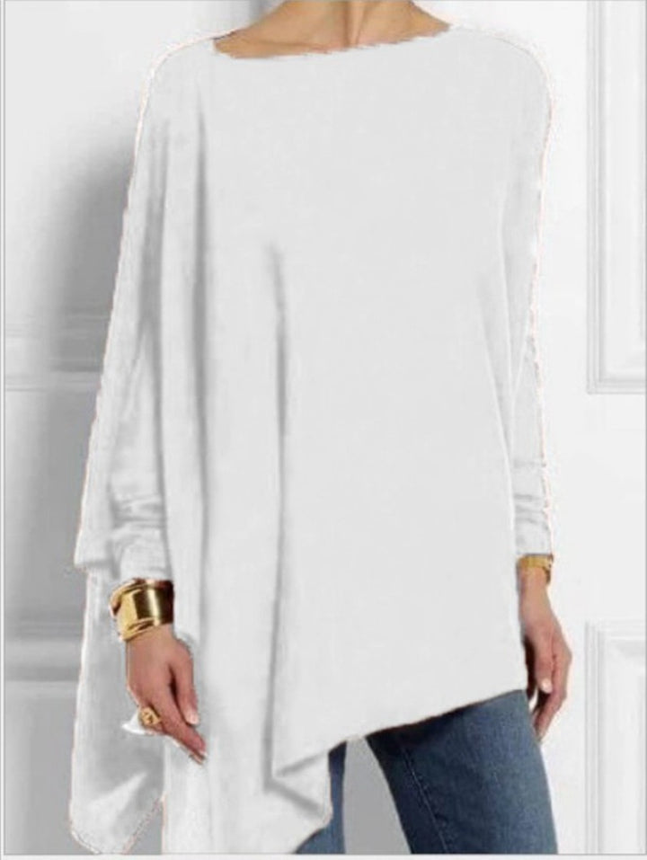 Women's draped oversized tunic with asymmetrical hem and wide batwing sleeves StylebySassy