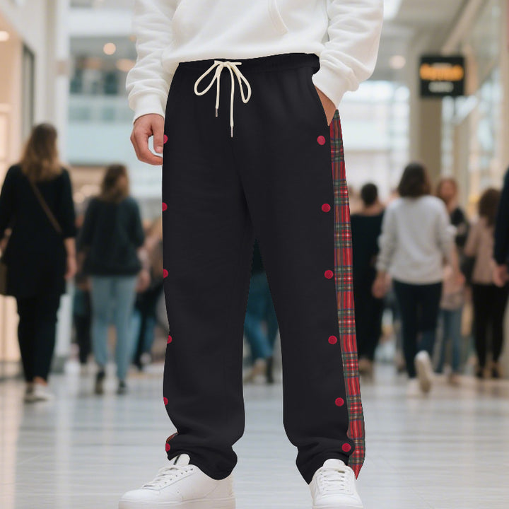 Men's oversized jogging pants with button placket and checkered side stripe StylebySassy