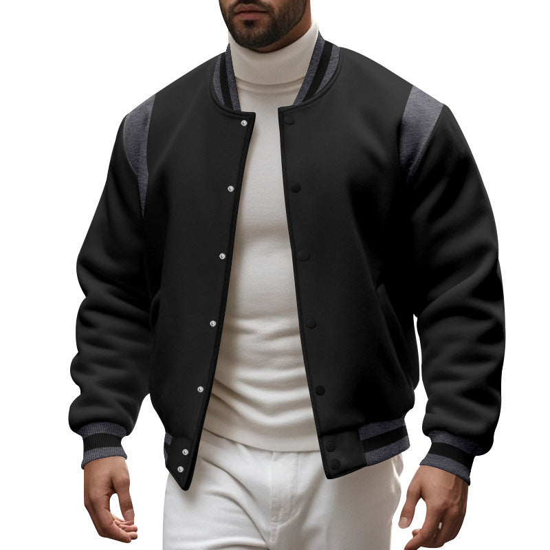 Men's nan College baseball jacket with snap button placket, ribbed collar and contrasting yokes StylebySassy