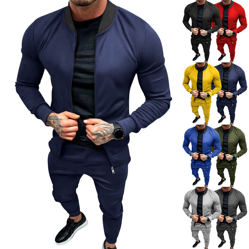 Men's sporty leisure training suit with tailored bomber jacket and tapered jogging pants made of elastic cotton blend StylebySassy