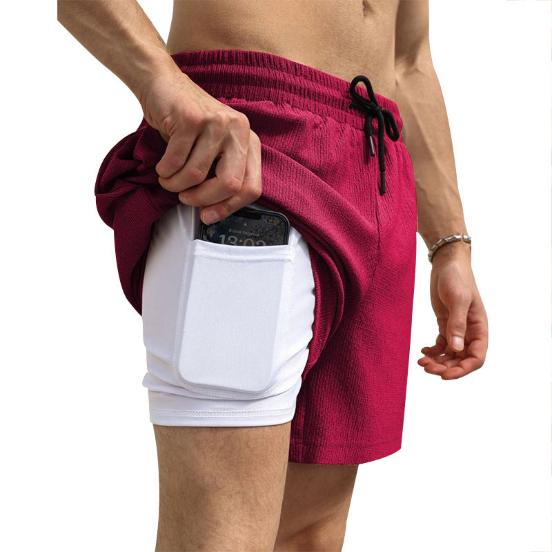 Men's nano two-layer swim shorts with inner compression shorts and side smartphone pocket StylebySassy