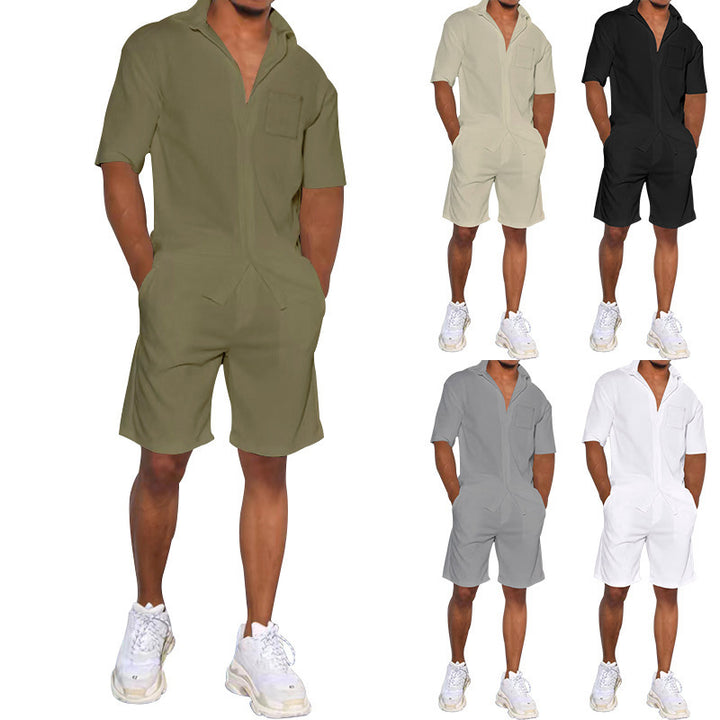 Men's Nan Legeres Resort Two-Piece with Open Short Sleeve Shirt, Chest Pocket and Elastic Bermuda StylebySassy