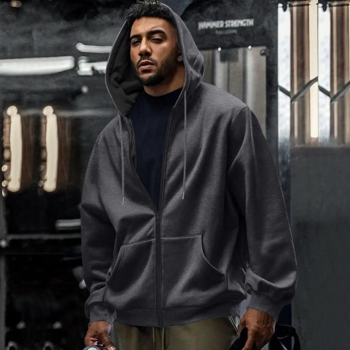 Men's oversized zip-up hoodie with kangaroo pockets and contrasting inner lining StylebySassy