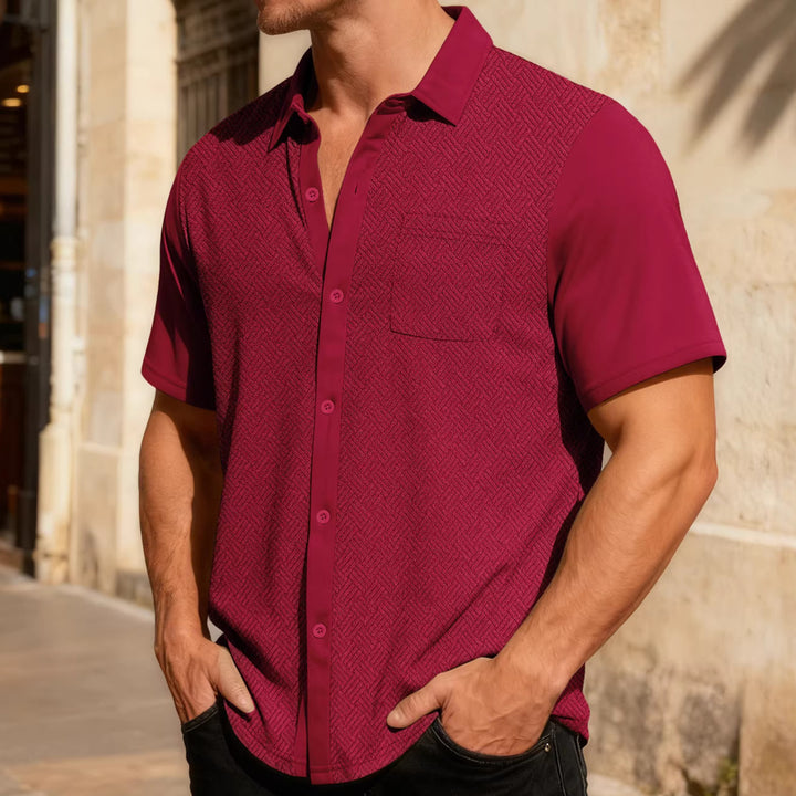 Men's leisure short sleeve shirt with jacquard texture, contrasted button placket and chest pocket StylebySassy