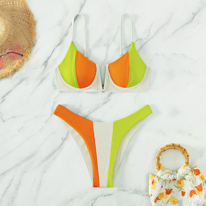 Women's bikini set with trendy color block design and adjustable straps StylebySassy