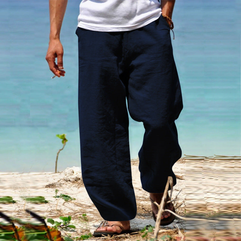 Men's casual beach pants in palazzo cut made of breathable linen-cotton blend with comfort waistband StylebySassy