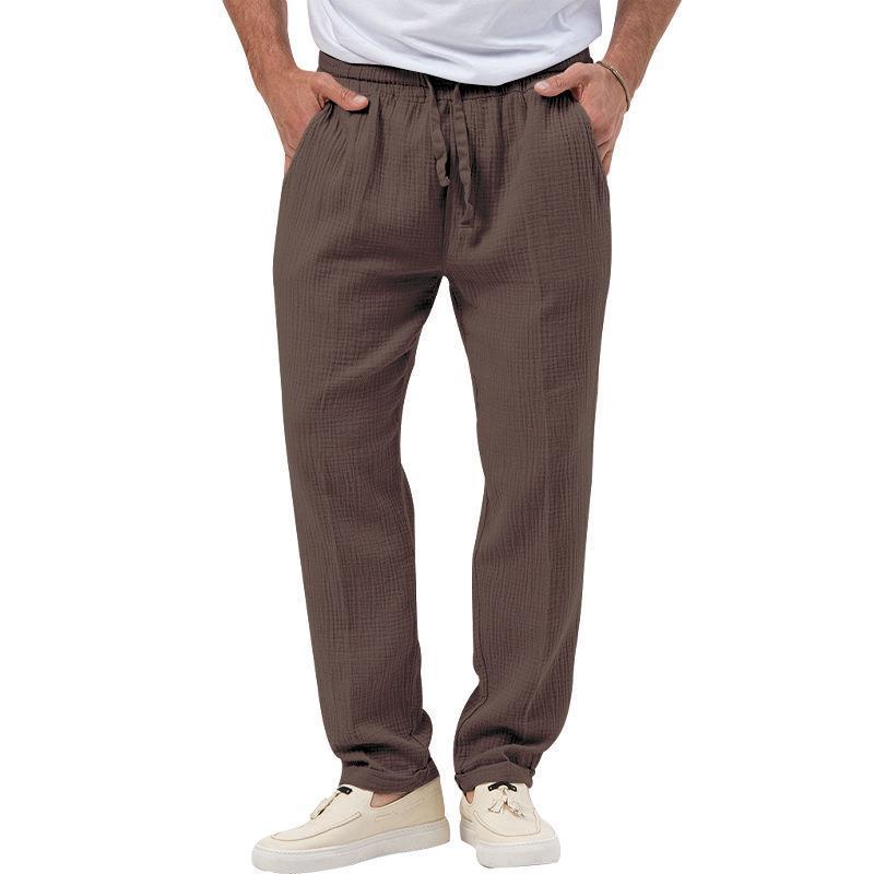 Men's casual muslin leisure pants with elastic waistband drawstring and side pockets StylebySassy