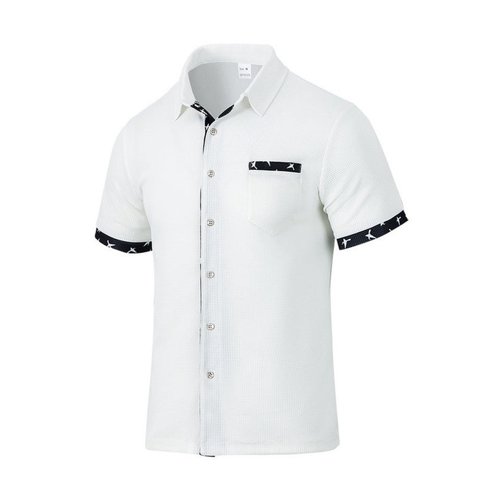 Men's structured short-sleeve shirt with chest pocket and contrast trim StylebySassy