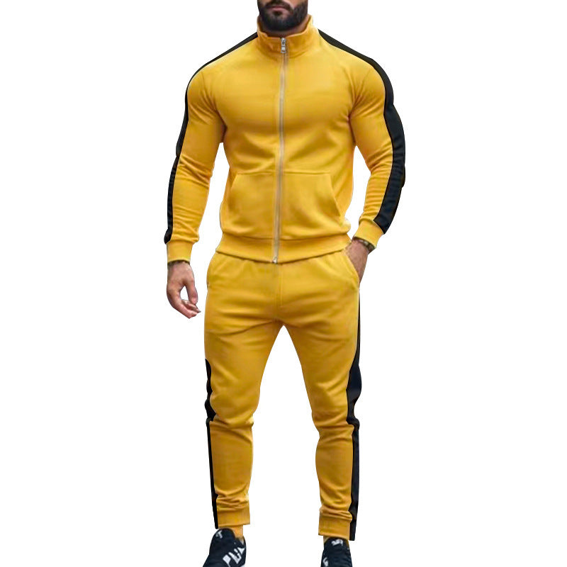 Men's narrow-cut two-piece with stand-up collar zip jacket and tapered drawstring pants StylebySassy