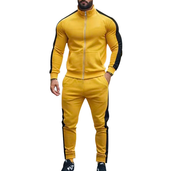 Men's narrow-cut two-piece with stand-up collar zip jacket and tapered drawstring pants StylebySassy