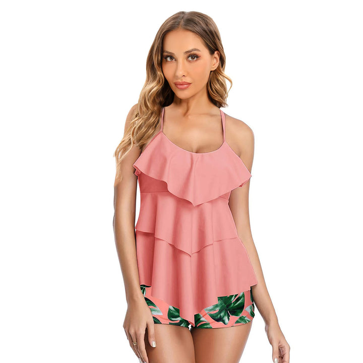 Ladies' tankini with flowing ruffle design and floral print StylebySassy