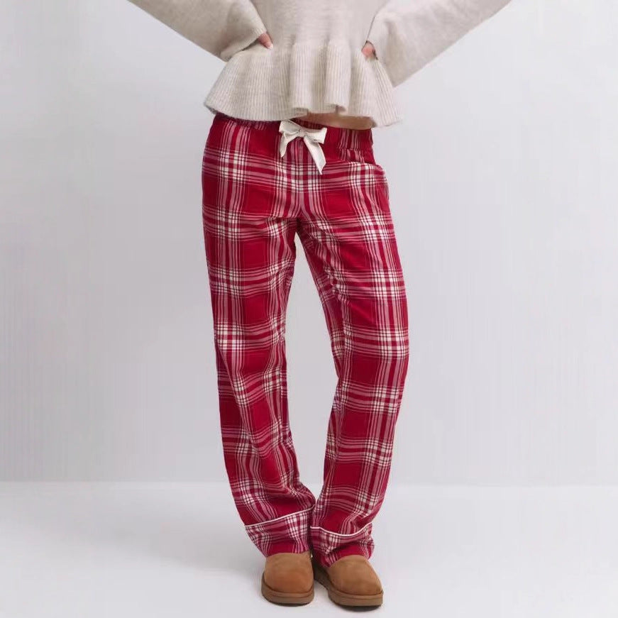 Women Checkered Spaghetti Strap Sleep Top with Gathered Underbust and Decorative Bow StylebySassy