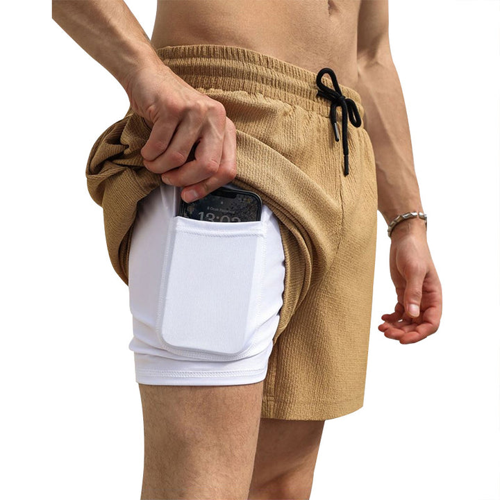 Men's nano two-layer swim shorts with inner compression shorts and side smartphone pocket StylebySassy