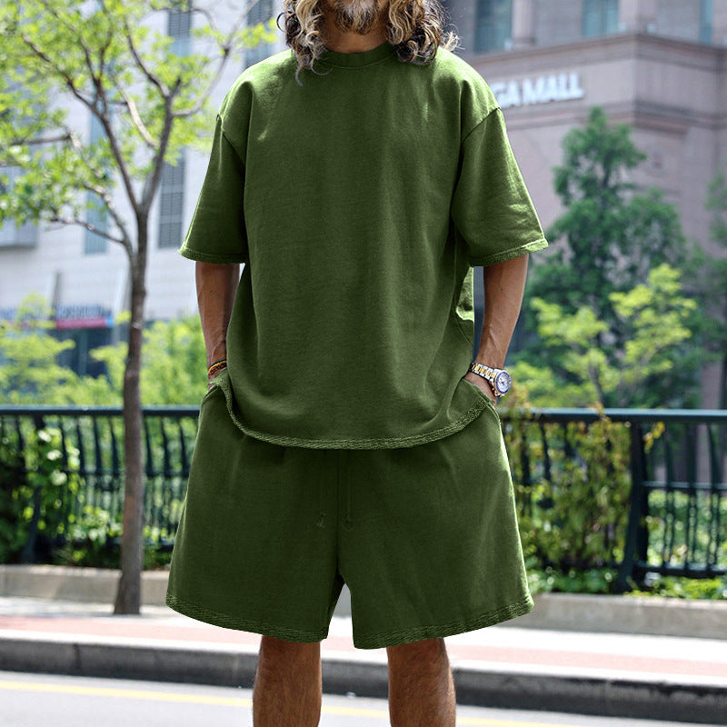 Men's casual short-sleeve shirt with loose sweat shorts made of heavy cotton jersey StylebySassy