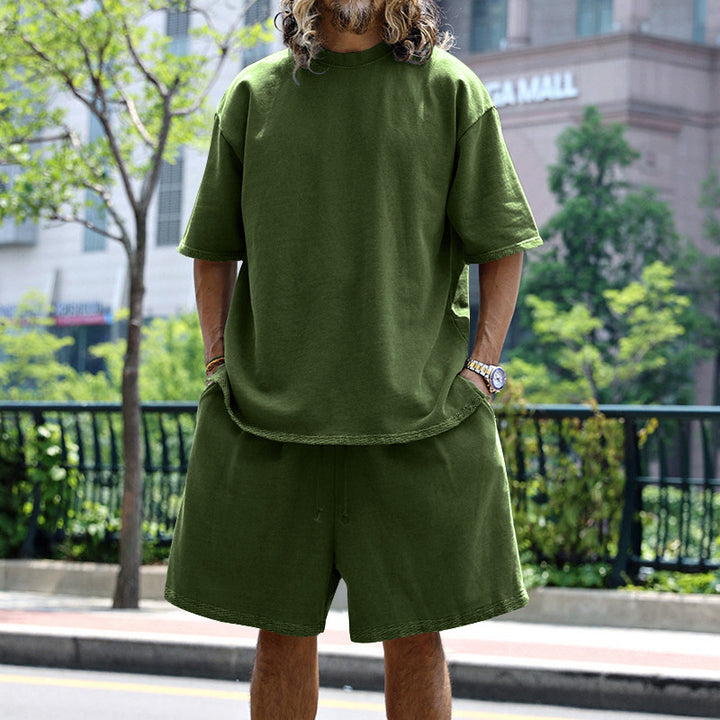 Men's casual short-sleeve shirt with loose sweat shorts made of heavy cotton jersey StylebySassy