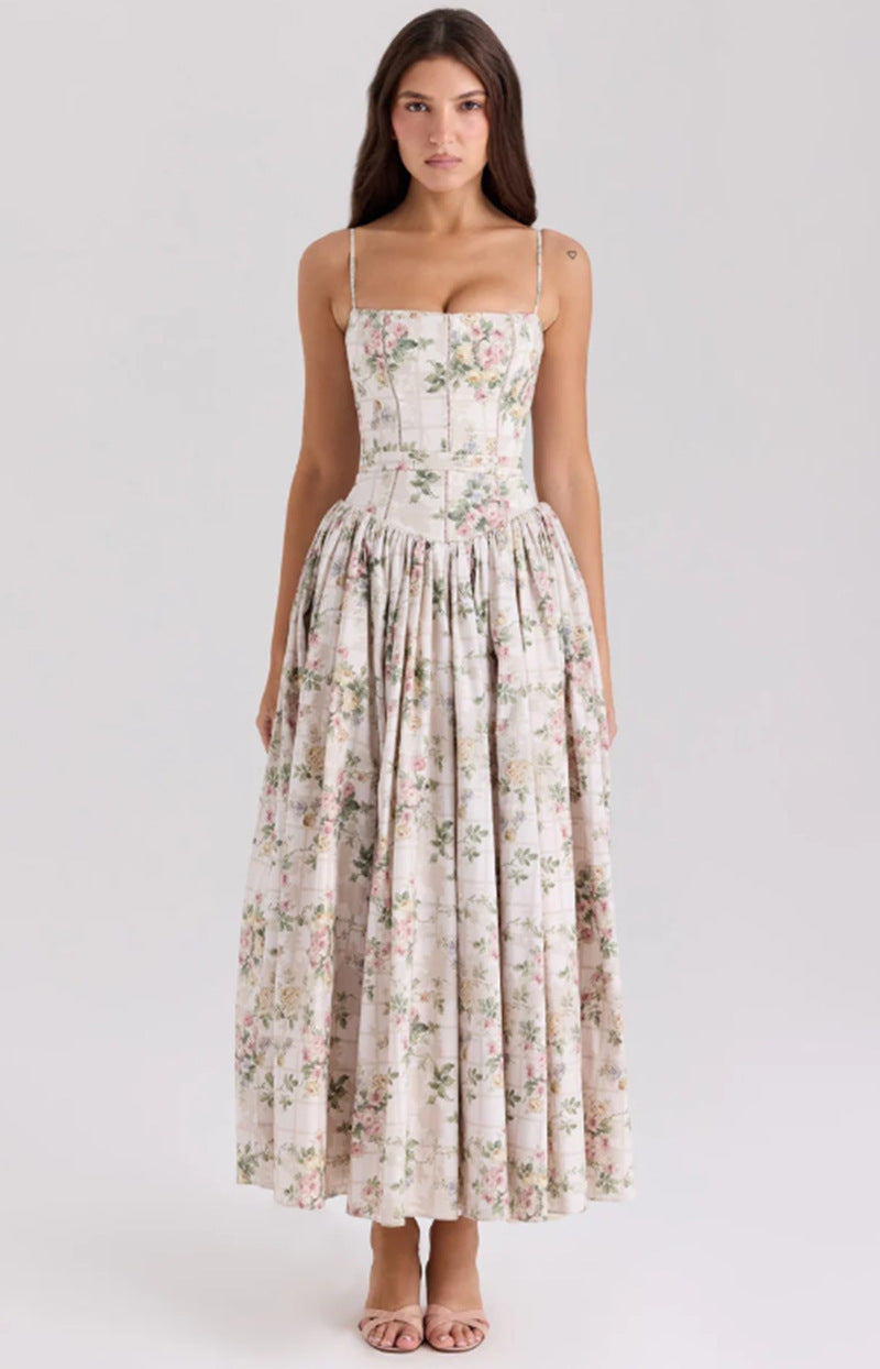 Women's tailored corset dress with spaghetti straps and voluminous circle skirt StylebySassy