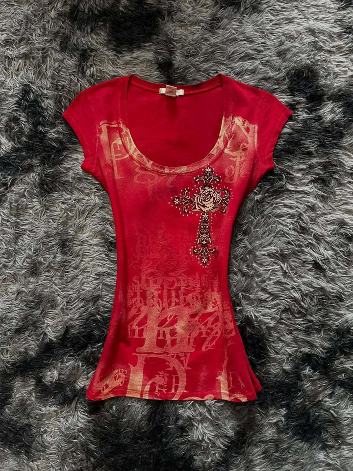 Women's fashionable T-shirt with unique cross design StylebySassy