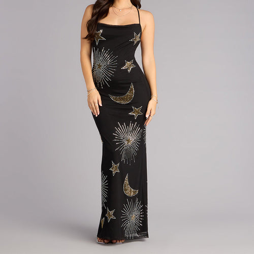 Women's Glamorous Evening Dress with Shimmering Sequins and Imaginative Design StylebySassy