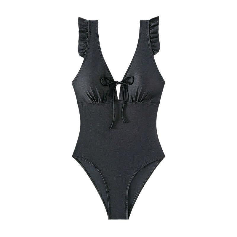 Women’s one-piece swimsuit with playful ruffle details and adjustable neckline StylebySassy