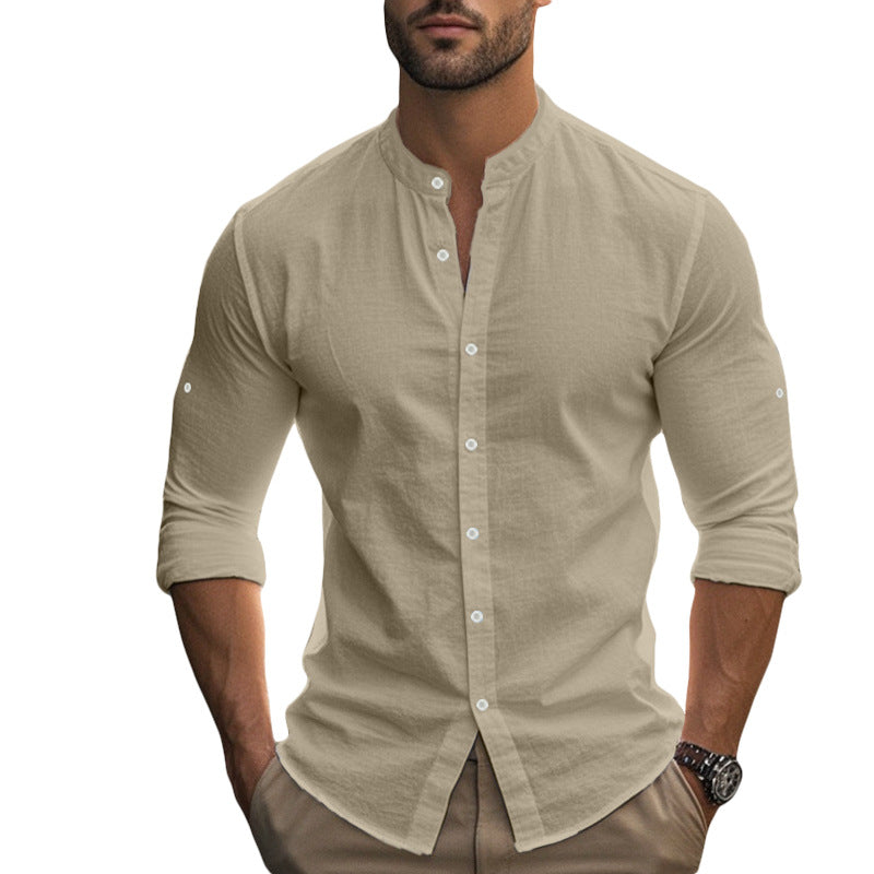 Men's tailored shirt in Nehru style with rollable sleeves and slim fit StylebySassy