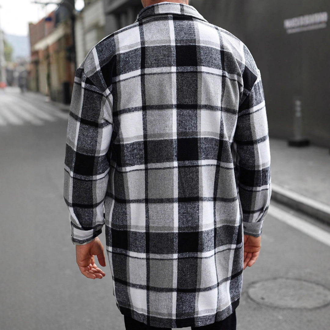 Men's checked longline overshirt with patch chest pockets and button placket StylebySassy