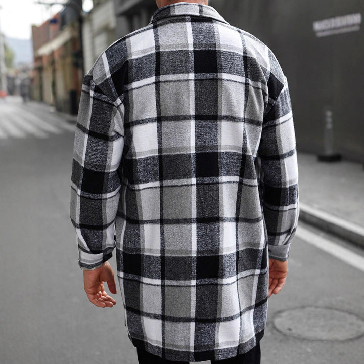 Men's checked longline overshirt with patch chest pockets and button placket StylebySassy