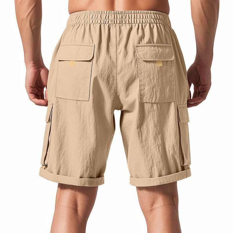 Men's casual cargo Bermuda shorts with elastic drawstring waistband, straight leg, and patch flap pockets StylebySassy