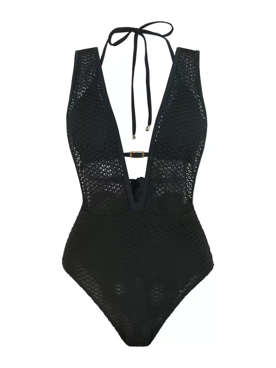 Women’s Mesh Swimsuit with Deep V-Neck StylebySassy